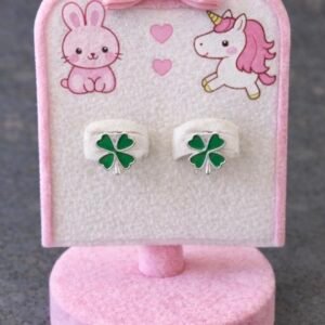 925 Ayar Gümüş Yonca Detaylı Mineli Çocuk Küpesi . (klipsli)